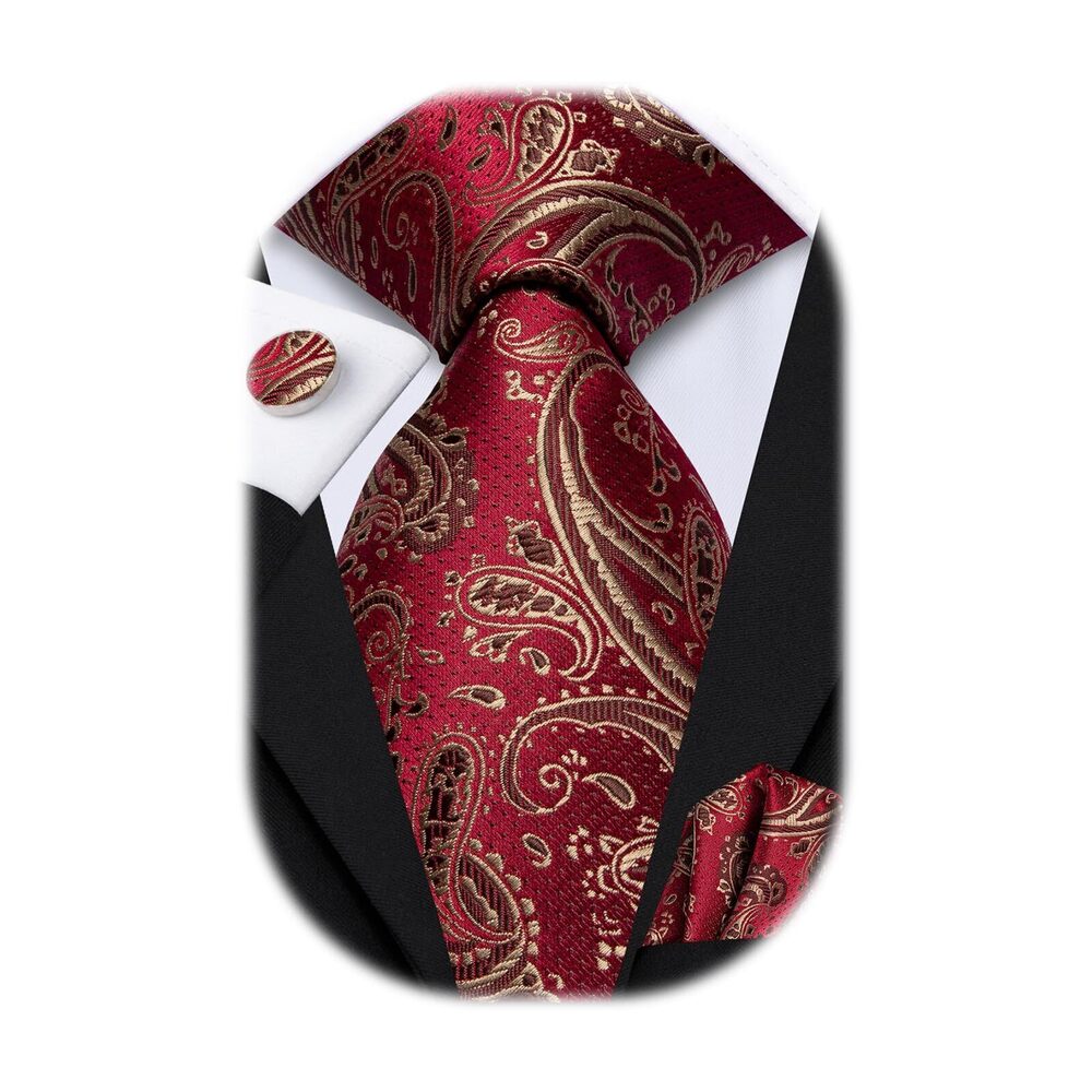 6314 Silk Paisley Ties Necktie Pocket Square Cufflinks Set Foral Tie Sets